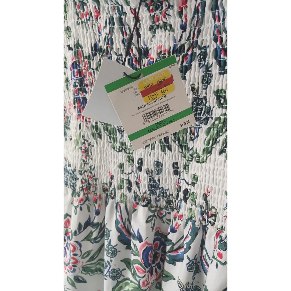 Anne Klein Women's Size Large Floral Smocked Midi Dress Flutter Sleeve NWT $139! - Picture 7 of 16